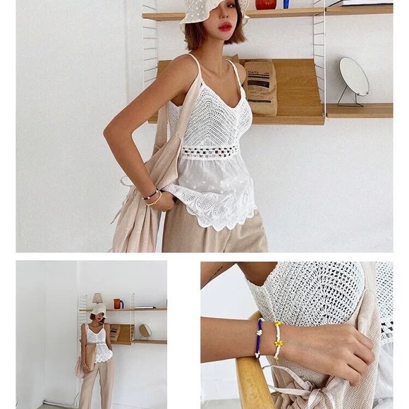 Crop crochet tank white floral embroidery  NWT - Picture 4 of 5